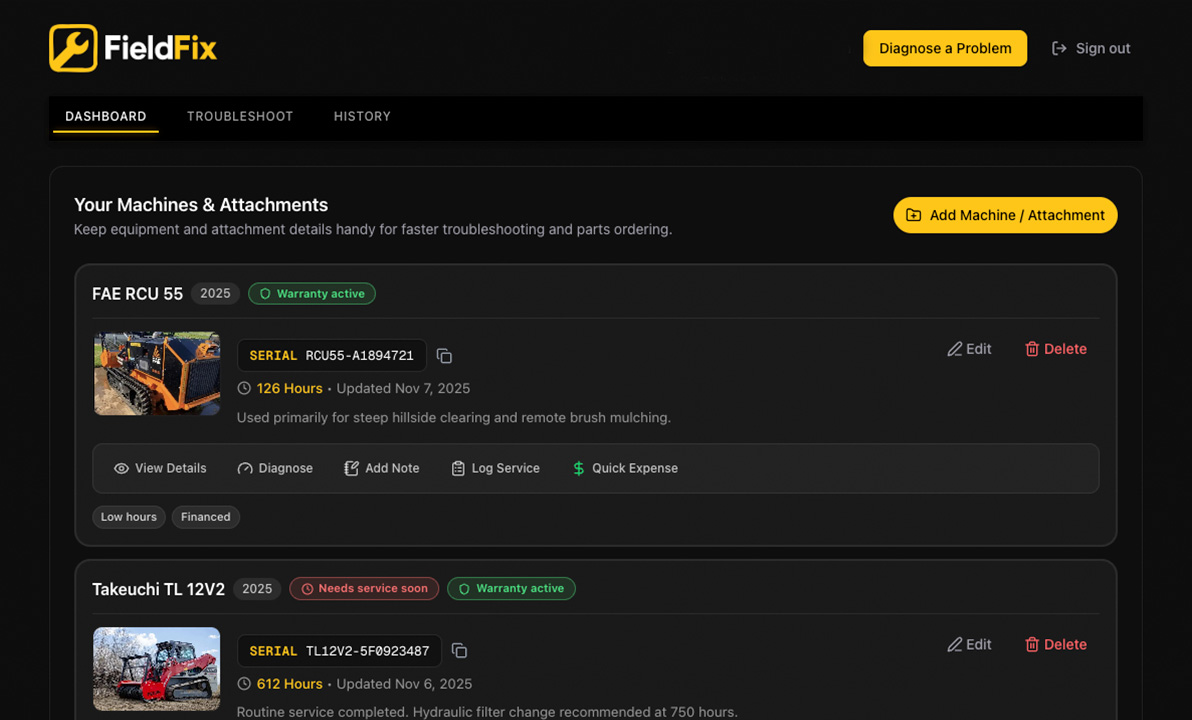 FieldFix fleet tracking dashboard